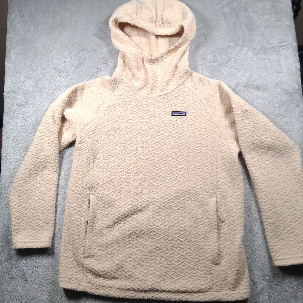 Patagonia Diamond Capra Hoodie Womens XL Oatmeal Fleece Pullover Quilted Outdoor